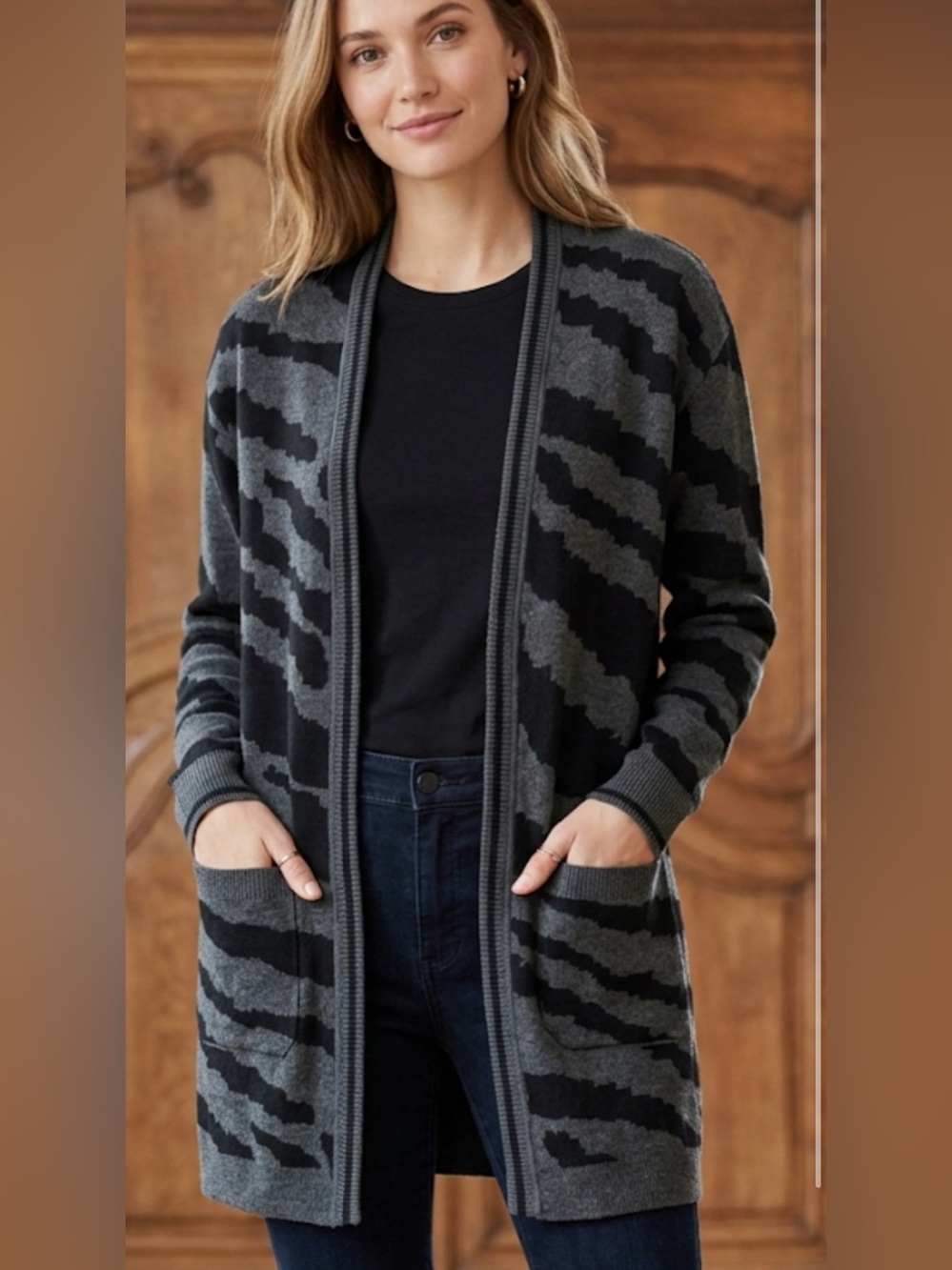 Elliott Lauren Zebra Open Front Cardigan